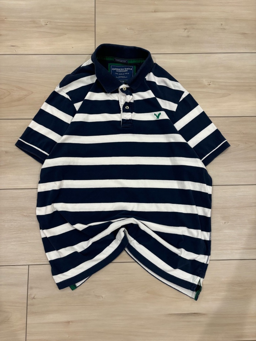 American Eagle Outfitters Navy and White Striped Polo